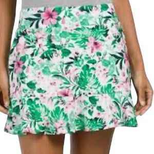 Tommy Bahama Golf Tropical Floral Ruffled Hem Skort Pink Green 15” Skirt Sz S
